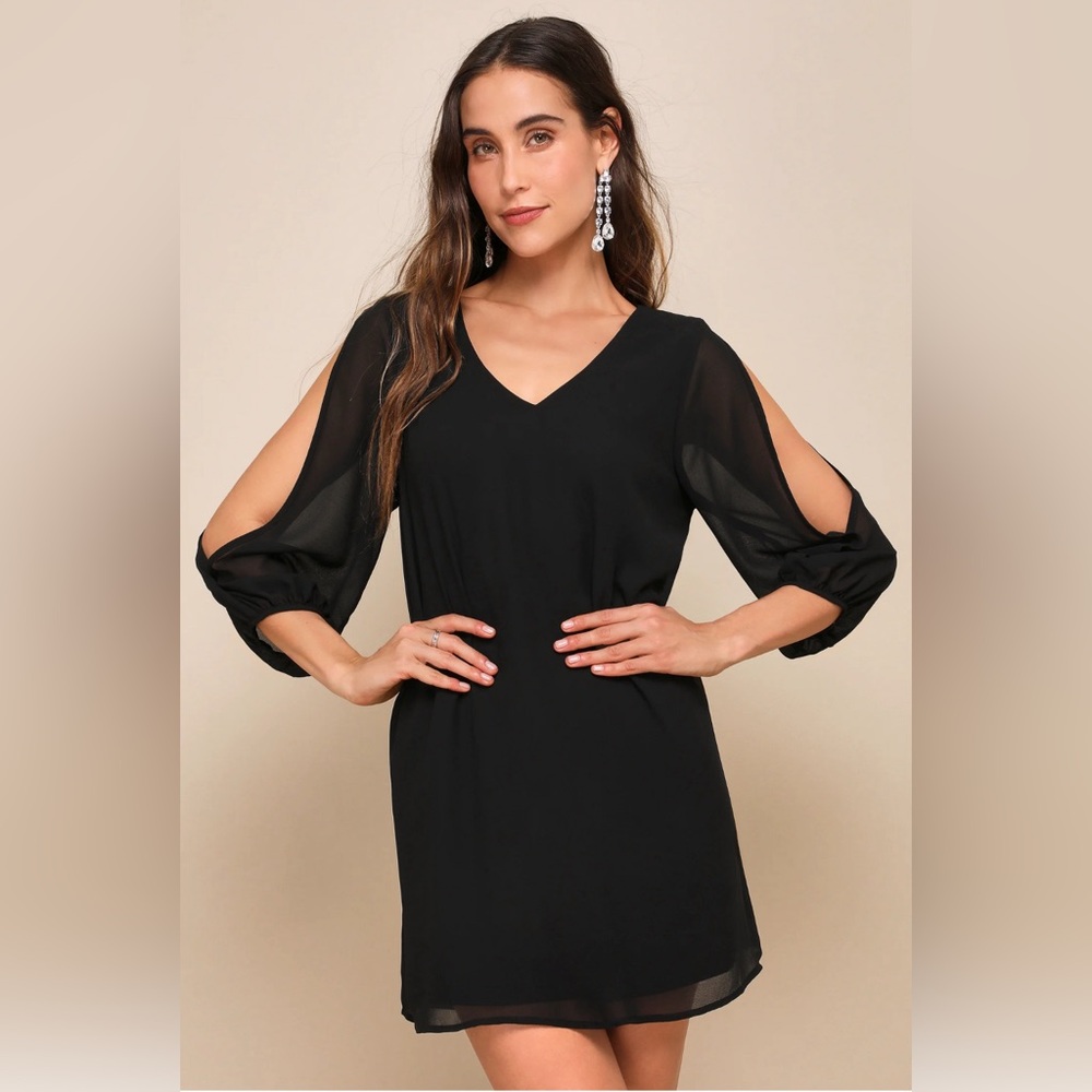 LuLu’s Shifting Dears Black Cold Shoulder Mini Dress LBD Size XS